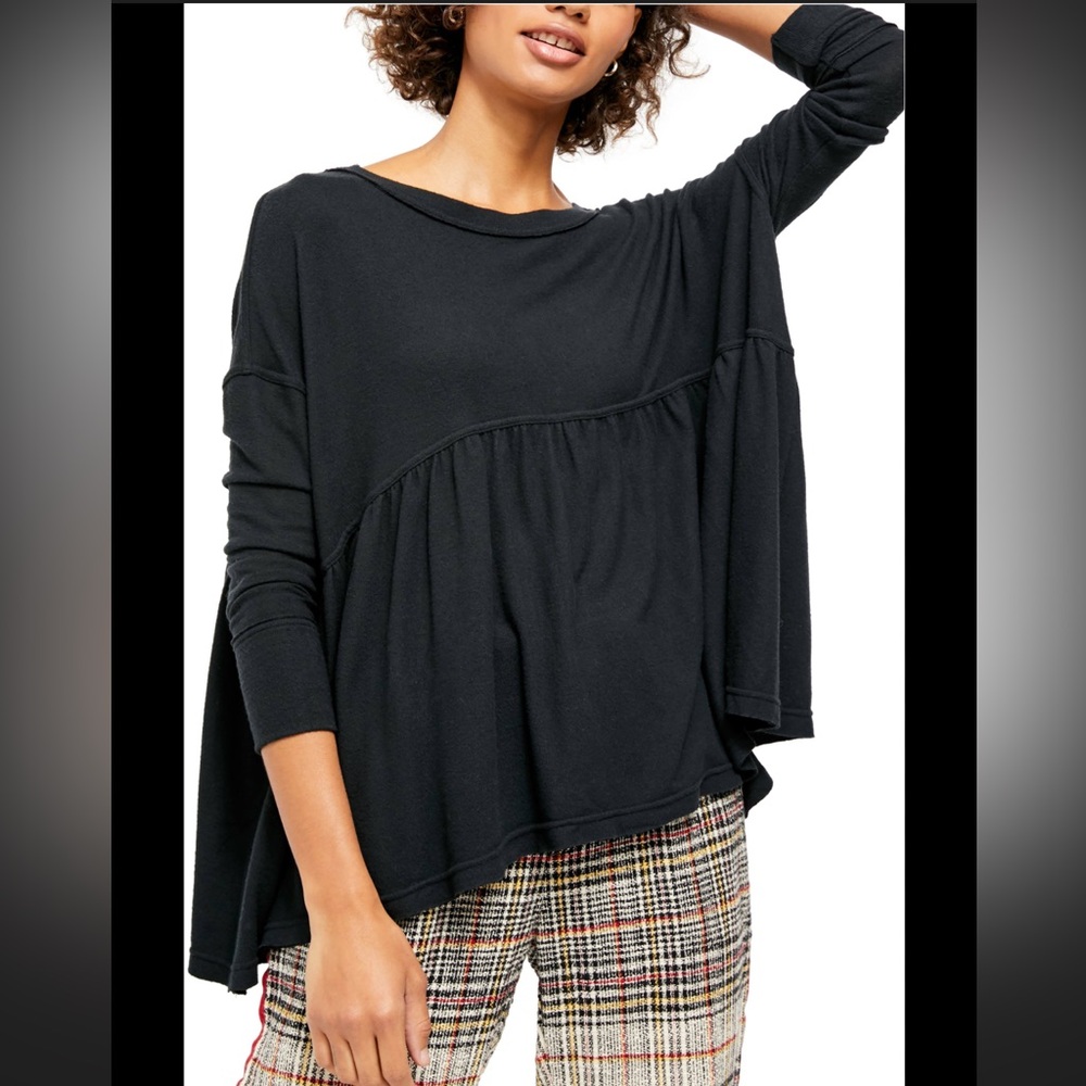 Free People Black Forever Your Girl Babydoll oversized Tee - Picture 2 of 9